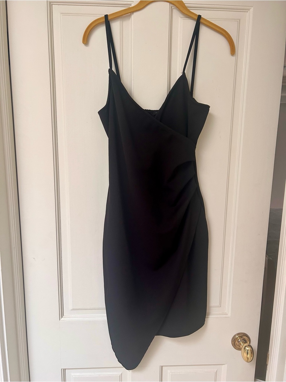 Papermoon Black Ruched Asymmetrical Slip Dress with Spaghetti Straps